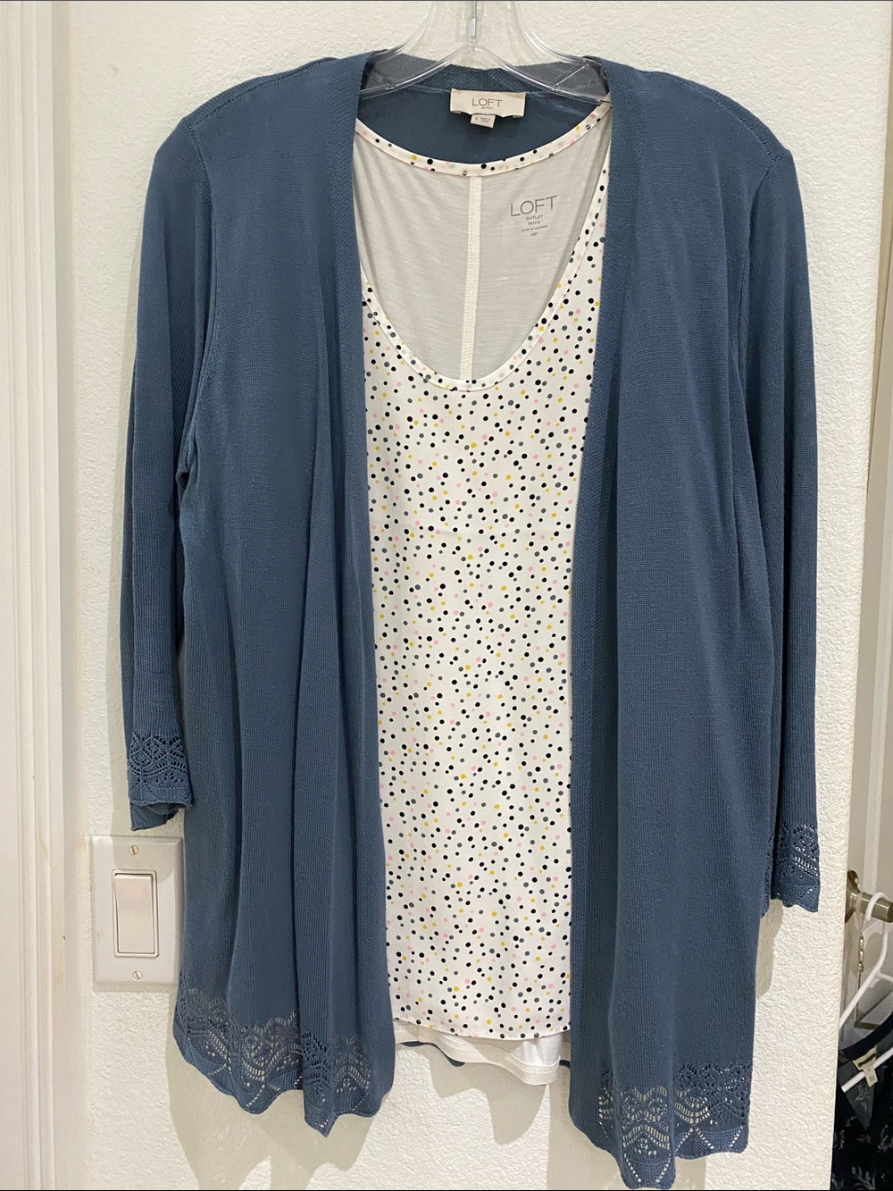 Polkadots! LOFT Blue Cardigan - Size S and Matching LOFT Polkadot Tank - Size MP